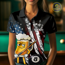 Load image into Gallery viewer, Custom Funny US Flag Beer 8 Ball Pool Women Billiard Polo &amp; 1/4 Zip, Billiard Shirt, Billiard Team Jerseys NNT146