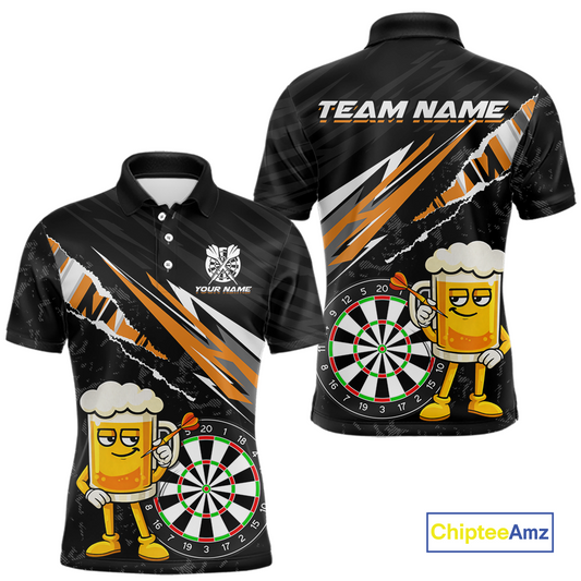 Custom Orange Funny Beer Dart Shirts for Men Darts Team Jerseys Dart Tournament Polo & 1/4 Zip NNT139