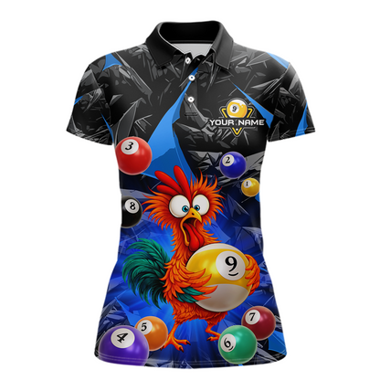 Custom Funny Blue Chicken 9 Ball Pool Billiard Shirt for Women Polo & 1/4 Zip, Billiard Team Jerseys NNT157