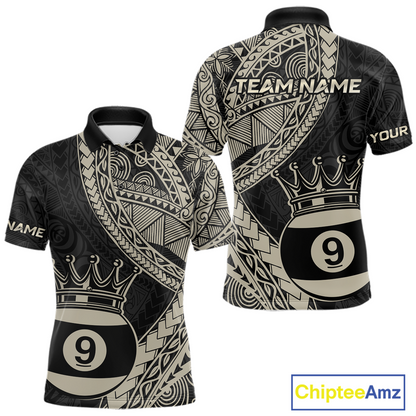 Custom Black and Gold Tribal 9 Ball Pool Billiard Shirt for Men Billiard League  Polo & 1/4 Zip NNT155