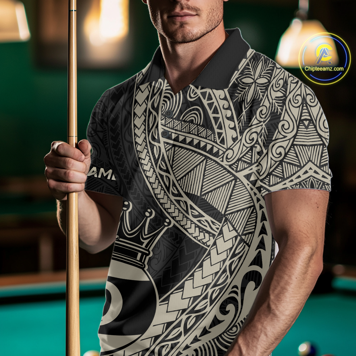 Custom Black and Gold Tribal 9 Ball Pool Billiard Shirt for Men Billiard League  Polo & 1/4 Zip NNT155