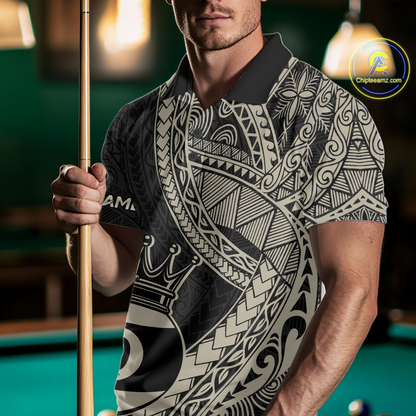 Custom Black and Gold Tribal 9 Ball Pool Billiard Shirt for Men Billiard League  Polo & 1/4 Zip NNT155