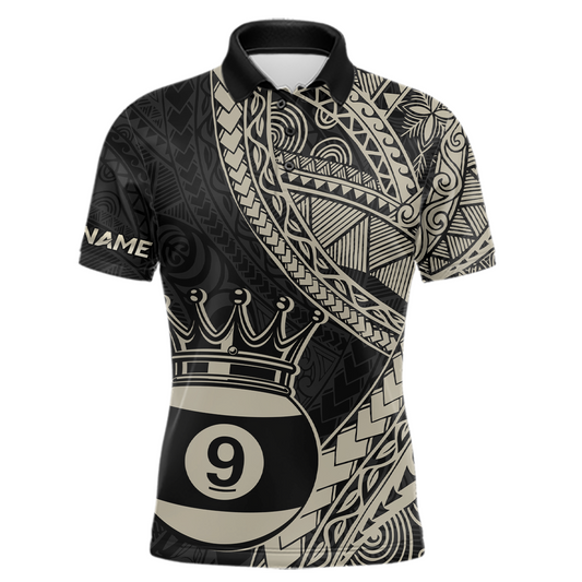 Custom Black and Gold Tribal 9 Ball Pool Billiard Shirt for Men Billiard League  Polo & 1/4 Zip NNT155