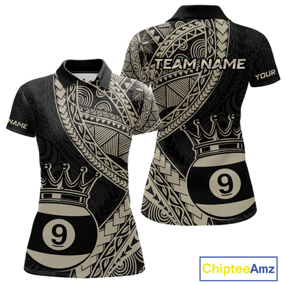 Custom Black and Gold Tribal 9 Ball Pool Billiard Shirt for Women Billiard League  Polo & 1/4 Zip NNT155