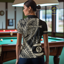 Load image into Gallery viewer, Custom Black and Gold Tribal 9 Ball Pool Billiard Shirt for Women Billiard League  Polo &amp; 1/4 Zip NNT155