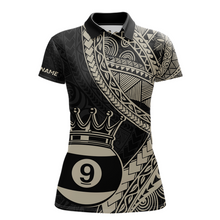 Load image into Gallery viewer, Custom Black and Gold Tribal 9 Ball Pool Billiard Shirt for Women Billiard League  Polo &amp; 1/4 Zip NNT155