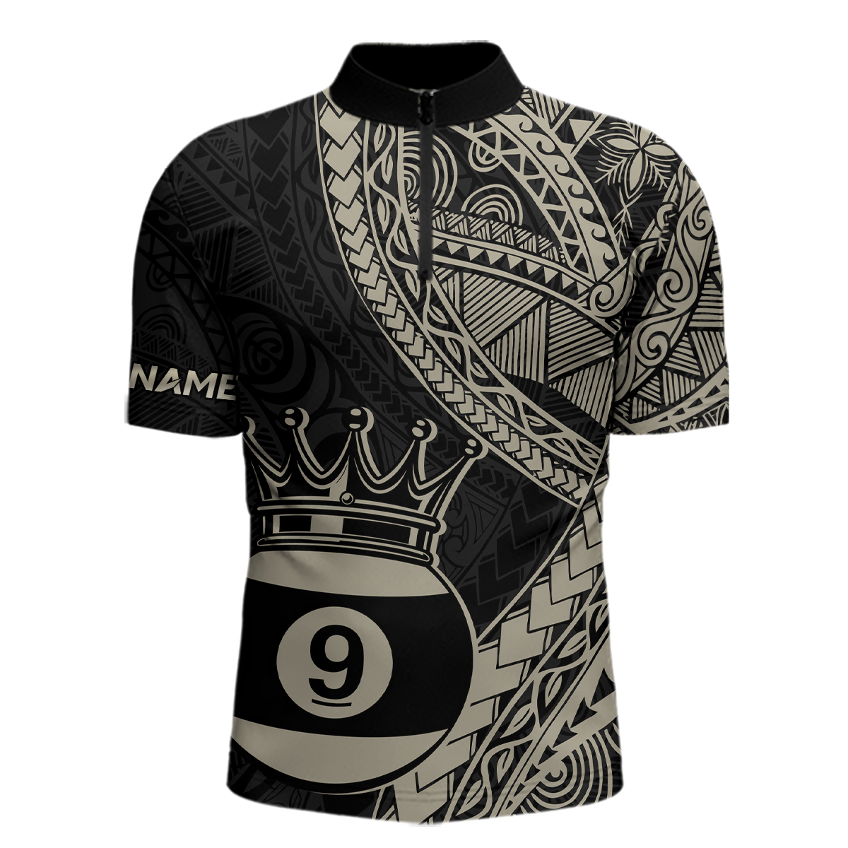 Custom Black and Gold Tribal 9 Ball Pool Billiard Shirt for Men Billiard League  Polo & 1/4 Zip NNT155
