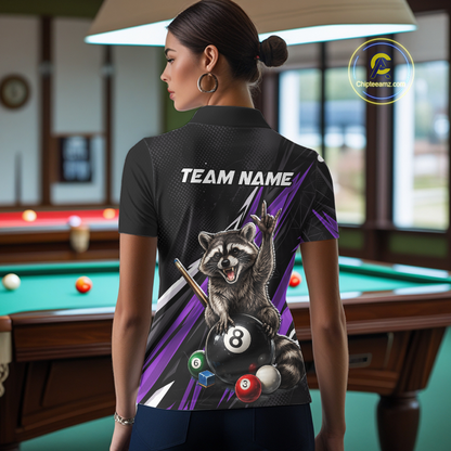 Custom Purple Funny Raccoon 8 Ball Billiard Shirt for Women Billiard Team Jersey Billiard League NNT191