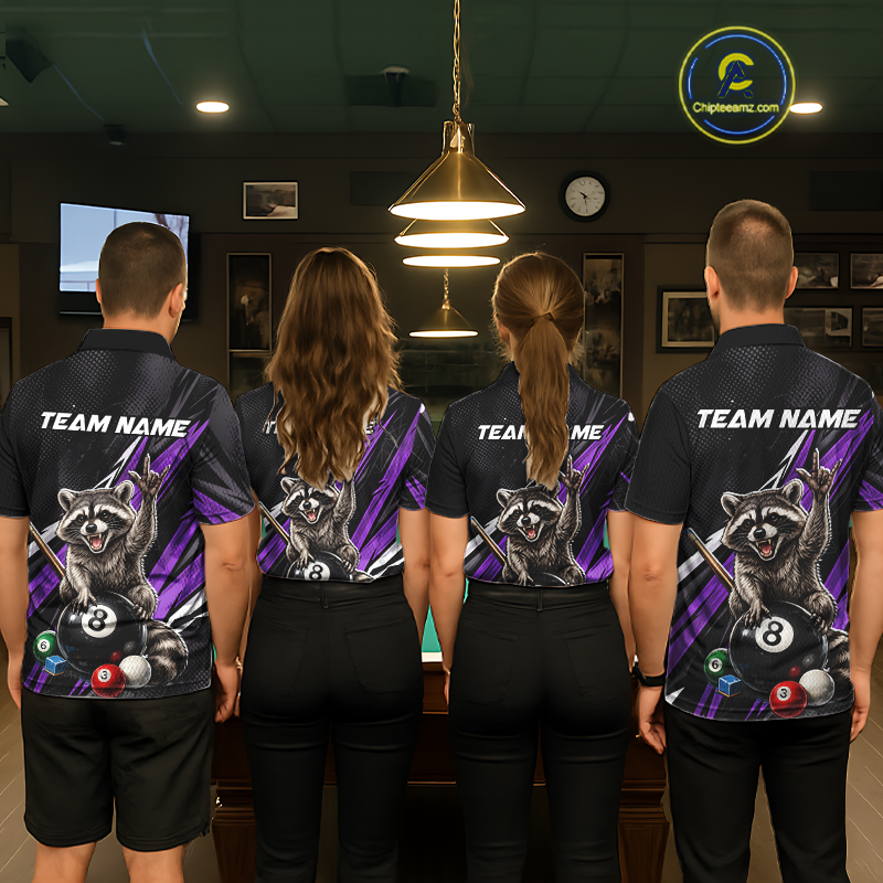 Custom Purple Funny Raccoon 8 Ball Billiard Shirt for Women Billiard Team Jersey Billiard League NNT191