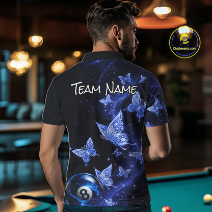Custom Blue Butterfly Galaxy 8 Ball Billiard Shirt for Men Billiard Team Jersey Billiard League NNT192