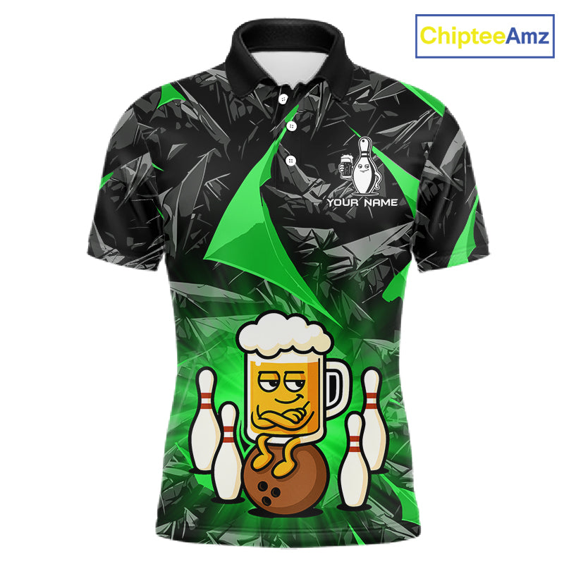 Custom Green Funny Beer Bowling Jersey for Men Bowling Team Shirts Polo & 1/4 Zip HNT503