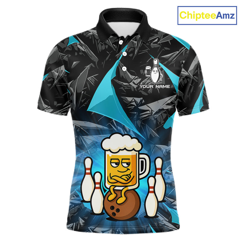 Custom Turquoise Funny Beer Bowling Jersey for Men Bowling Team Shirts Polo & 1/4 Zip HNT503
