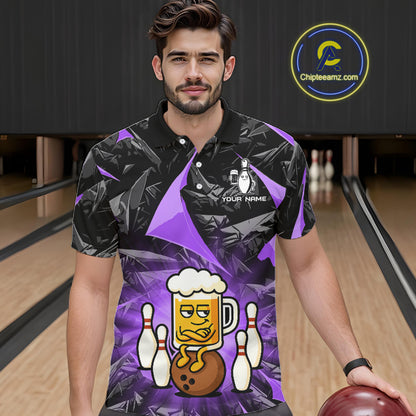 Custom Purple Funny Beer Bowling Jersey for Men Bowling Team Shirts Polo & 1/4 Zip HNT503