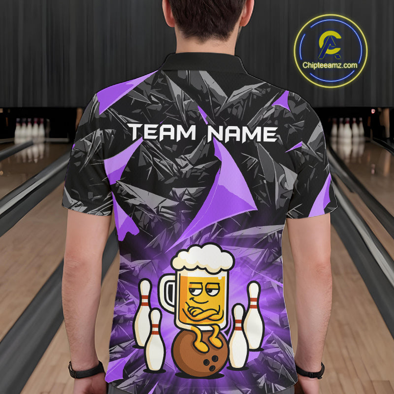 Custom Purple Funny Beer Bowling Jersey for Men Bowling Team Shirts Polo & 1/4 Zip HNT503