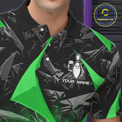 Custom Green Funny Beer Bowling Jersey for Men Bowling Team Shirts Polo & 1/4 Zip HNT503