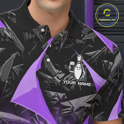 Custom Purple Funny Beer Bowling Jersey for Men Bowling Team Shirts Polo & 1/4 Zip HNT503