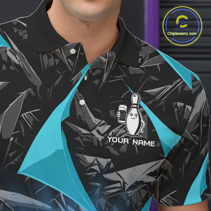 Custom Turquoise Funny Beer Bowling Jersey for Men Bowling Team Shirts Polo & 1/4 Zip HNT503