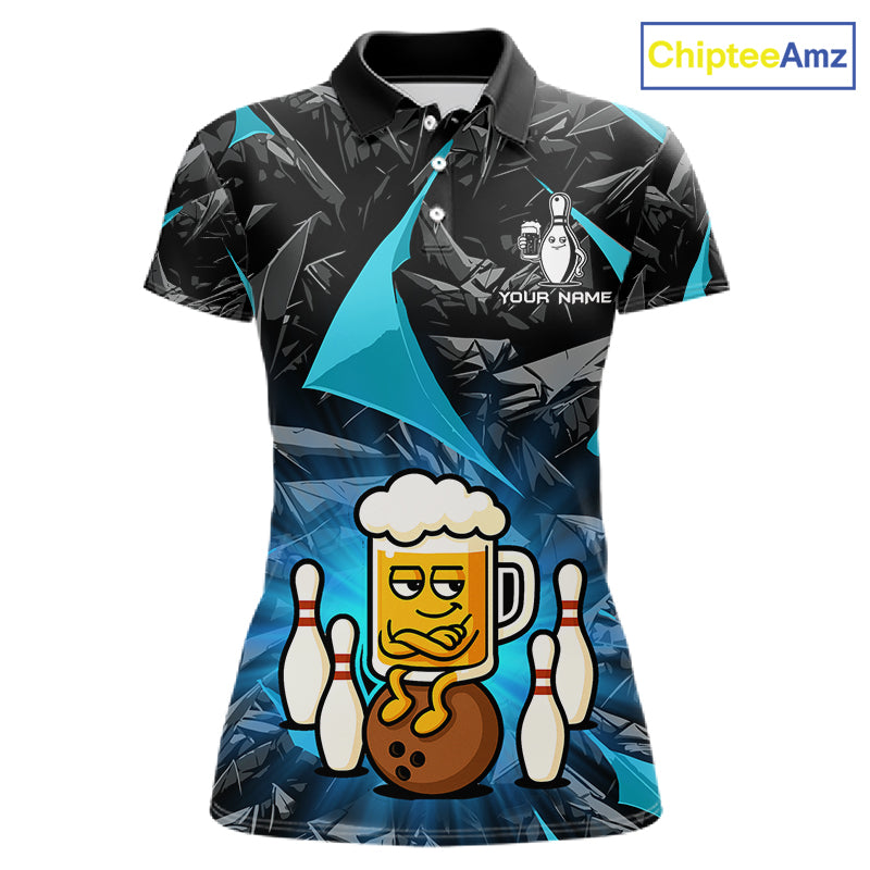 Custom Turquoise Funny Beer Bowling Jersey for Women Bowling Team Shirts Polo & 1/4 Zip HNT503