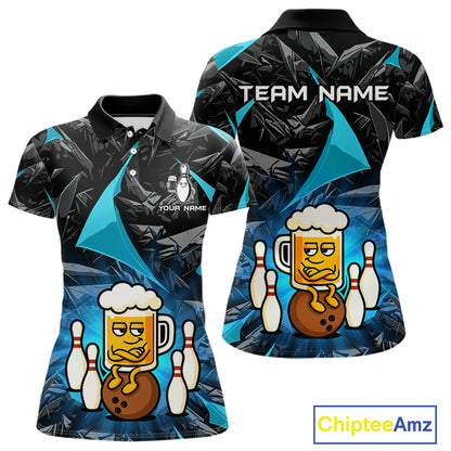 Custom Turquoise Funny Beer Bowling Jersey for Women Bowling Team Shirts Polo & 1/4 Zip HNT503