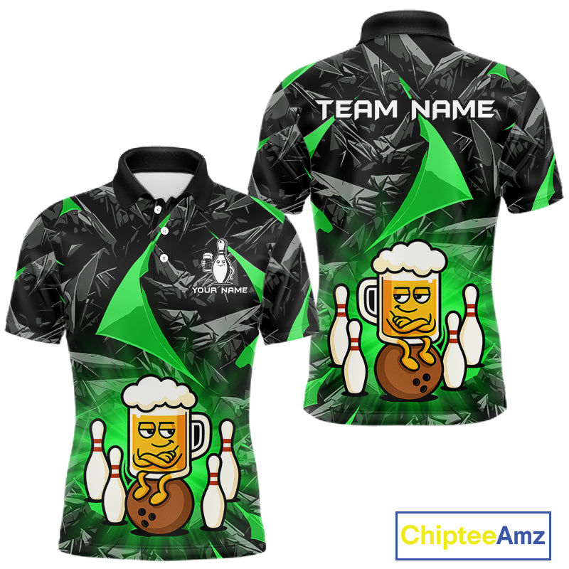Custom Green Funny Beer Bowling Jersey for Men Bowling Team Shirts Polo & 1/4 Zip HNT503