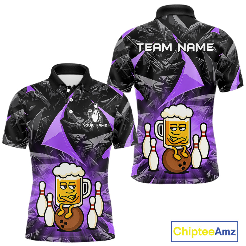 Custom Purple Funny Beer Bowling Jersey for Men Bowling Team Shirts Polo & 1/4 Zip HNT503