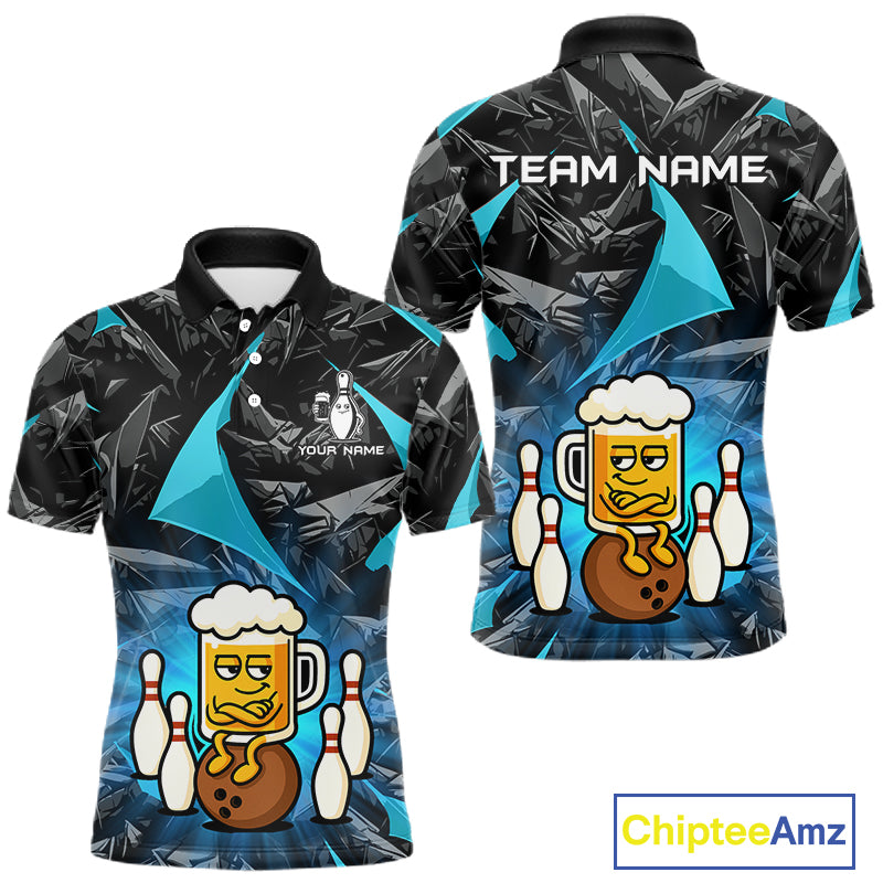Custom Turquoise Funny Beer Bowling Jersey for Men Bowling Team Shirts Polo & 1/4 Zip HNT503