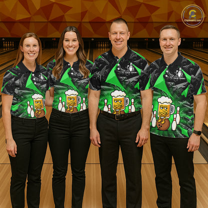 Custom Green Funny Beer Bowling Jersey for Women Bowling Team Shirts Polo & 1/4 Zip HNT503