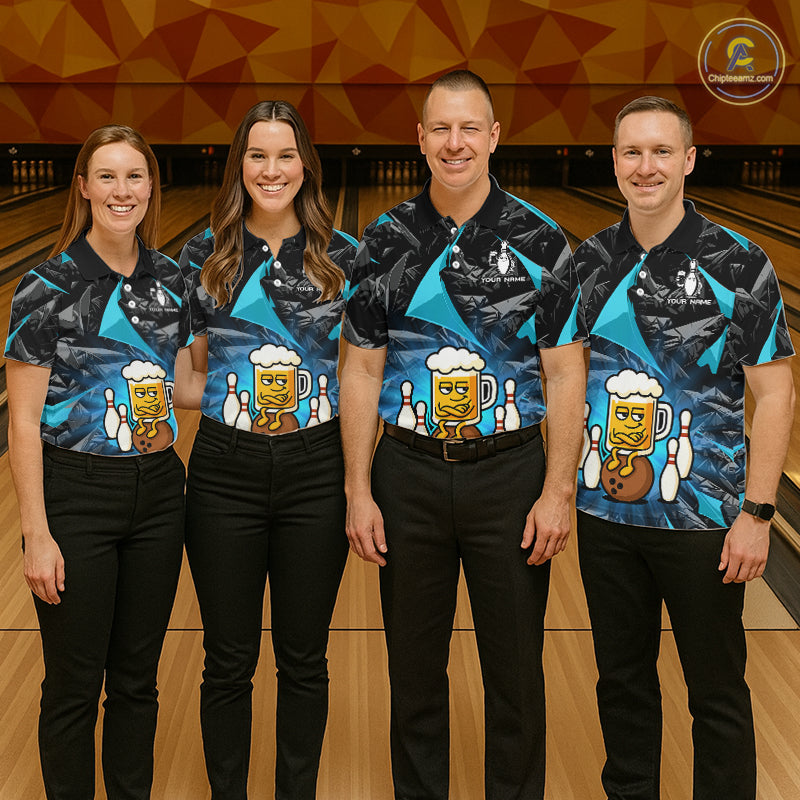 Custom Turquoise Funny Beer Bowling Jersey for Women Bowling Team Shirts Polo & 1/4 Zip HNT503