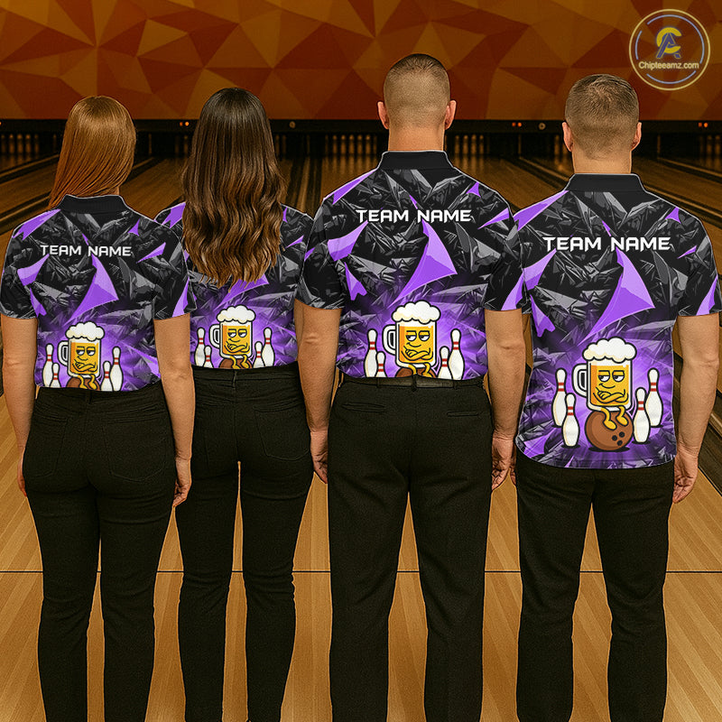 Custom Purple Funny Beer Bowling Jersey for Women Bowling Team Shirts Polo & 1/4 Zip HNT503
