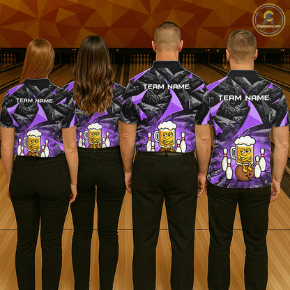 Custom Purple Funny Beer Bowling Jersey for Women Bowling Team Shirts Polo & 1/4 Zip HNT503