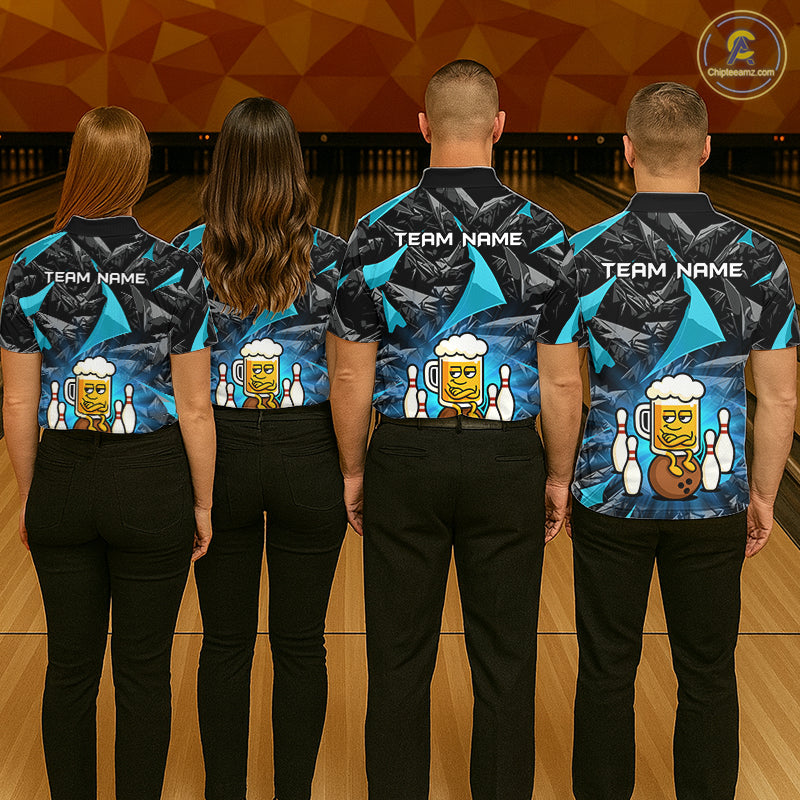 Custom Turquoise Funny Beer Bowling Jersey for Men Bowling Team Shirts Polo & 1/4 Zip HNT503