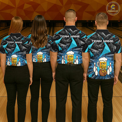 Custom Turquoise Funny Beer Bowling Jersey for Men Bowling Team Shirts Polo & 1/4 Zip HNT503