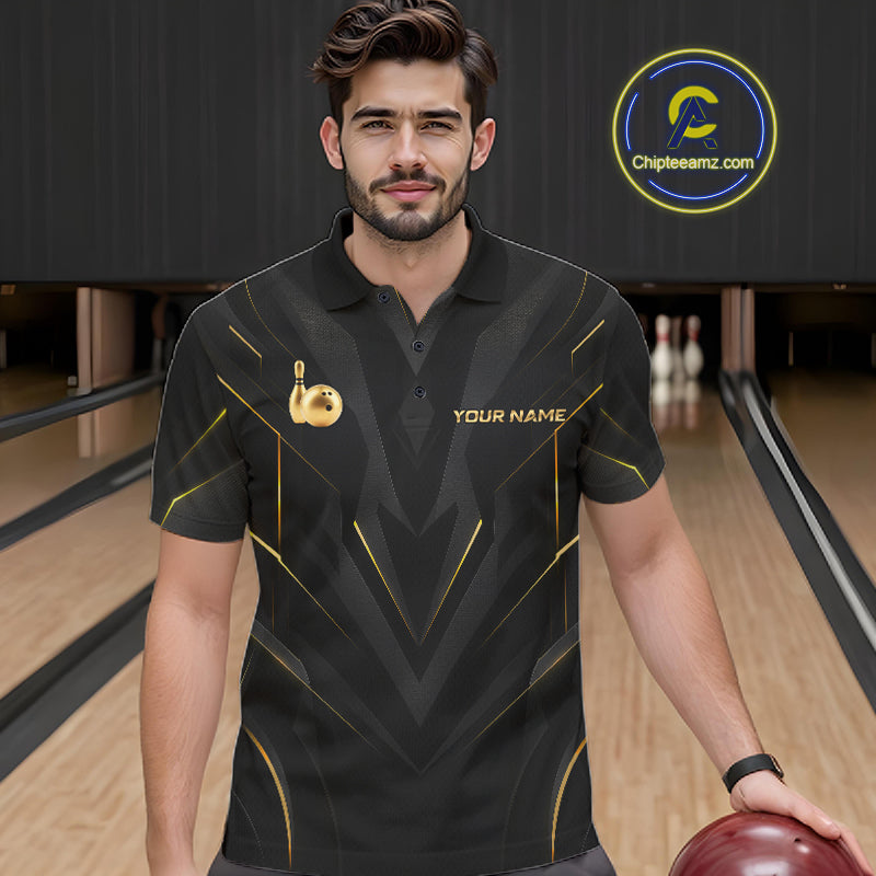 Custom Gold Bowling Jersey for Men Bowling Team Shirts Bowling League Polo & 1/4 Zip HNT504