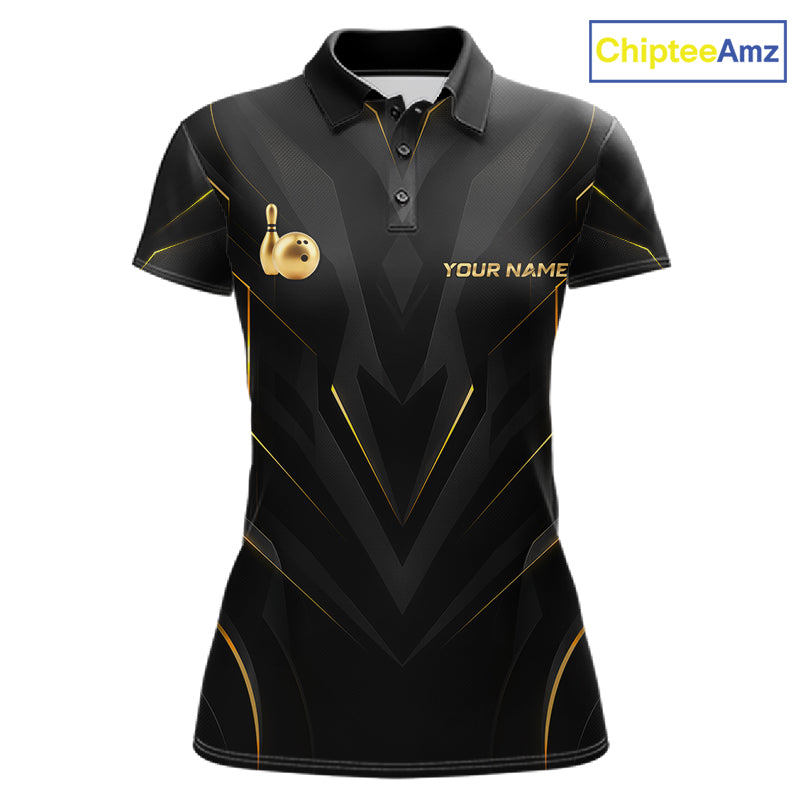 Custom Gold Bowling Jersey for Women Bowling Team Shirts Bowling League Polo & 1/4 Zip HNT504