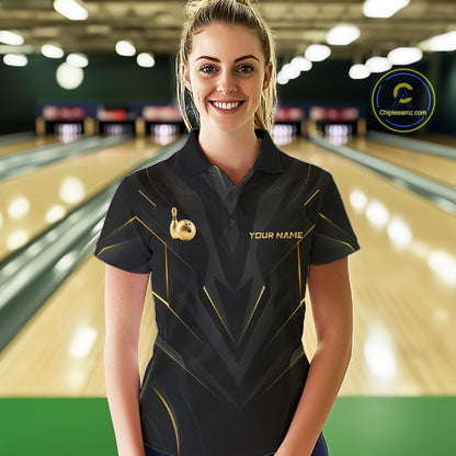 Custom Gold Bowling Jersey for Women Bowling Team Shirts Bowling League Polo & 1/4 Zip HNT504