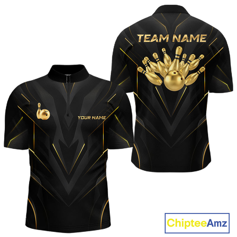 Custom Gold Bowling Jersey for Men Bowling Team Shirts Bowling League Polo & 1/4 Zip HNT504