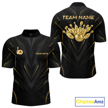 Custom Gold Bowling Jersey for Men Bowling Team Shirts Bowling League Polo & 1/4 Zip HNT504