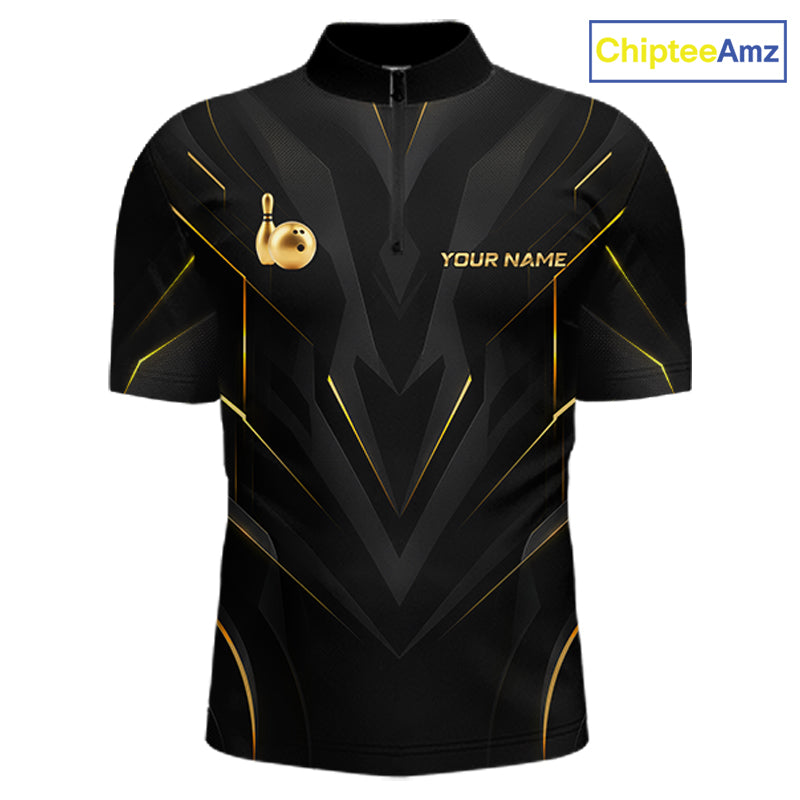 Custom Gold Bowling Jersey for Men Bowling Team Shirts Bowling League Polo & 1/4 Zip HNT504