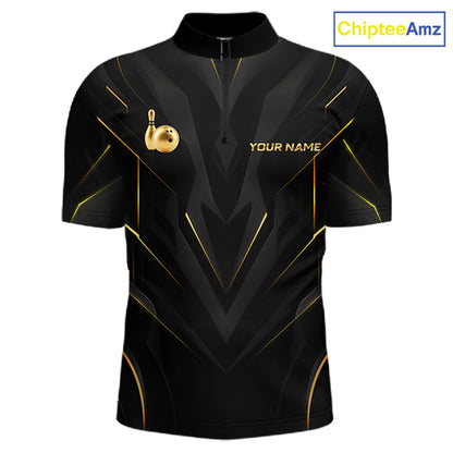 Custom Gold Bowling Jersey for Men Bowling Team Shirts Bowling League Polo & 1/4 Zip HNT504