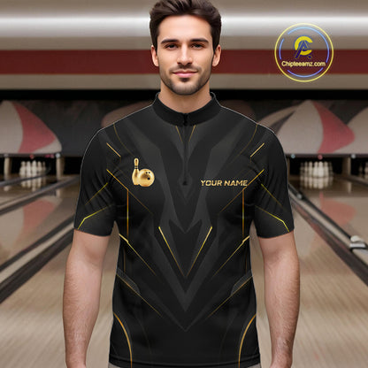 Custom Gold Bowling Jersey for Men Bowling Team Shirts Bowling League Polo & 1/4 Zip HNT504
