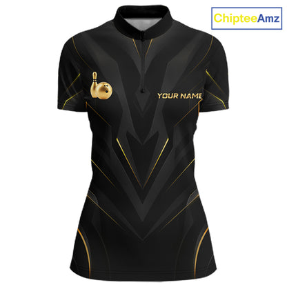 Custom Gold Bowling Jersey for Women Bowling Team Shirts Bowling League Polo & 1/4 Zip HNT504