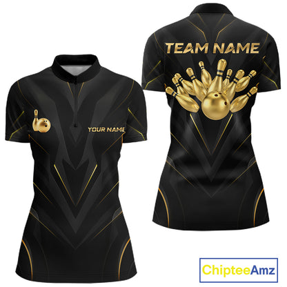 Custom Gold Bowling Jersey for Women Bowling Team Shirts Bowling League Polo & 1/4 Zip HNT504
