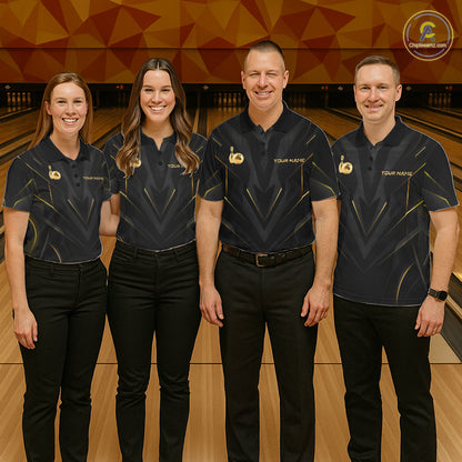Custom Gold Bowling Jersey for Men Bowling Team Shirts Bowling League Polo & 1/4 Zip HNT504