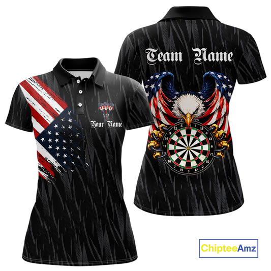 Custom US Flag Eagle Darts Shirt for Women Darts Team Jerseys Dart Tournament Polo & 1/4 Zip NNT111