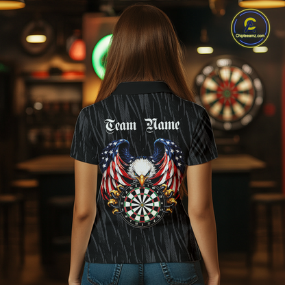 Custom US Flag Eagle Darts Shirt for Women Darts Team Jerseys Dart Tournament Polo & 1/4 Zip NNT111