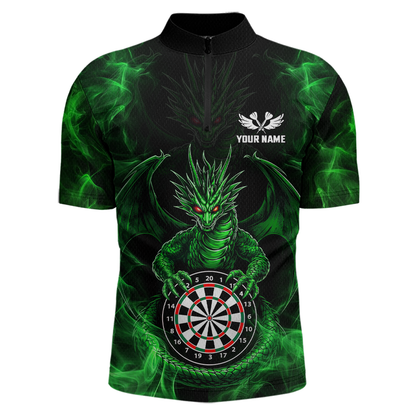 Custom Green Dragon Darts Board Dart Shirts For Men Darts Team Jerseys Polo & 1/4 Zip NNT121