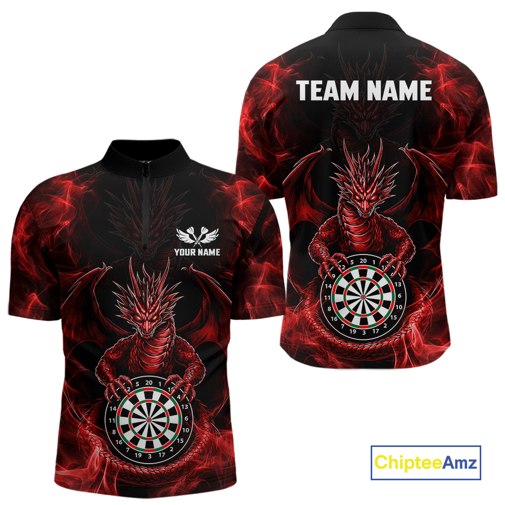 Custom Red Dragon Darts Board Dart Shirts For Men Darts Team Jerseys Polo & 1/4 Zip NNT121