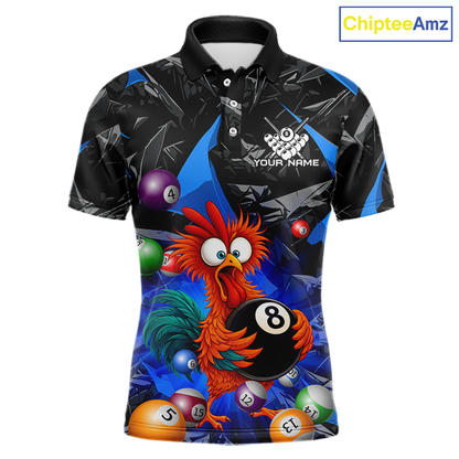 Custom Blue Funny Chicken 8 Ball & 9 Ball Billiard Shirt for Men Billiard Team Jerseys NNT190