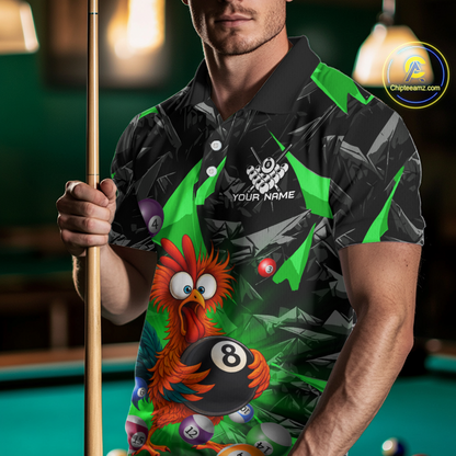 Custom Green Funny Chicken 8 Ball & 9 Ball Billiard Shirt for Men Billiard Team Jerseys NNT190