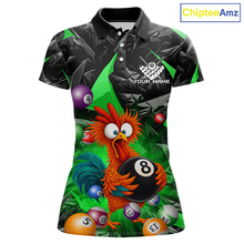 Load image into Gallery viewer, Custom Green Funny Chicken 8 Ball &amp; 9 Ball Billiard Shirt for Women Billiard Team Jerseys NNT190